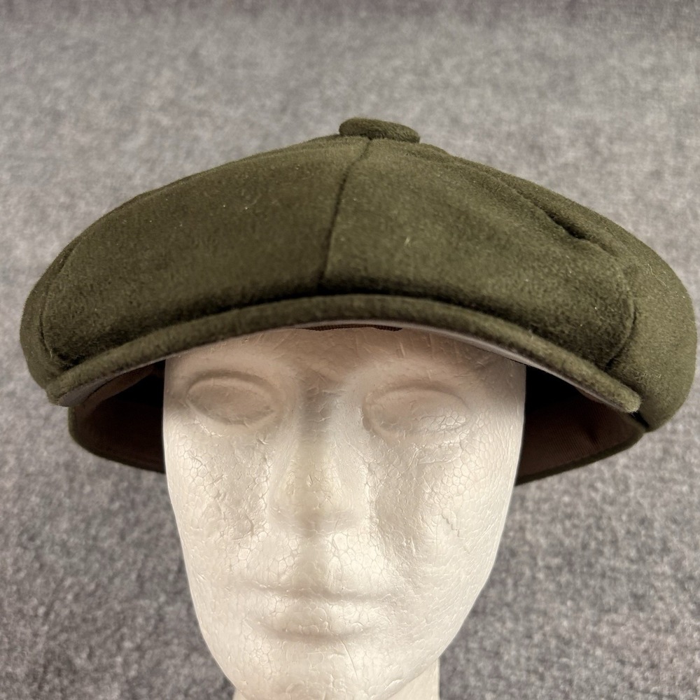 Heather Newsboy Cap Men M Olive‎ Gatsby Cabbie Hat Moleskin Faux Leather Brim